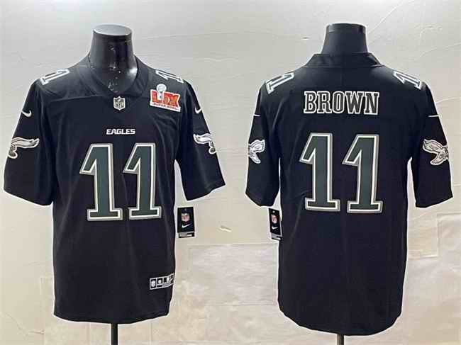 Men's Philadelphia Eagles #11 A. J. Brown Black 2025 Super Bowl LIX Patch Fashion New Vapor Untouchable Limited Stitched Football Jersey